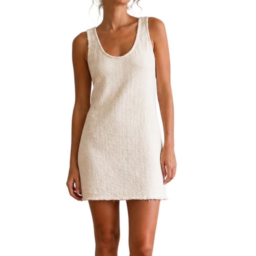 Rag & Bone White Tweed Mini Dress Denim Kimmie Raw Hem Coastal Indie -Small
